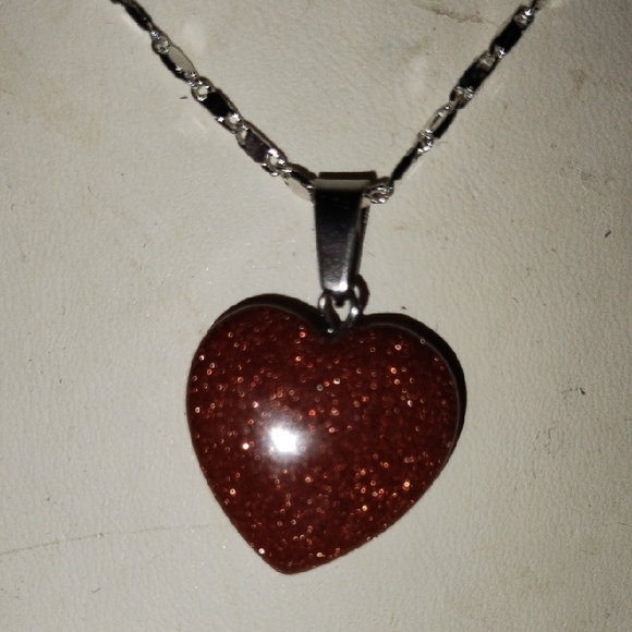 Silvertone Heart Sandstone Pendant Necklace - Picture 3 of 3
